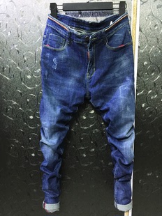 春季新款男士韩版修身小脚牛仔长裤青年弹力小直脚浅色大码牛仔裤