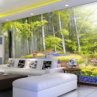 大型3D立体壁画 客厅沙发电视背景墙纸壁纸 大树风景无缝墙纸