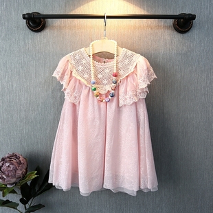 韩国品牌童装2015春装新品女童连衣裙超仙飞袖精致软蕾丝儿童裙