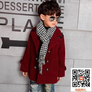 童装2015新款韩版男童毛呢外套冬装中大童儿童纯色修身加厚呢大衣