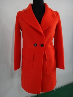 2014秋冬季新款女中长款橘红色正宗手工双面羊绒大衣羊毛大衣外套
