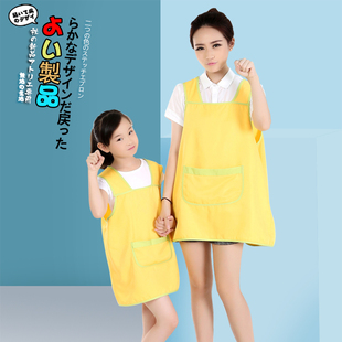 日式新品镶边马夹围裙儿童画室超市烘焙工作广告可绣字印LOGO黄色