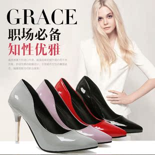 夏秋韩版新款2015女性感细跟尖头漆皮浅口高跟鞋单鞋时装鞋女鞋潮