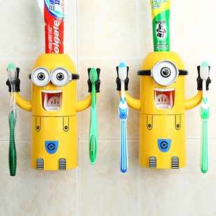 牙刷架套装 带漱口杯创意懒人全自动牙膏挤压器 卡通小黄人洗漱杯