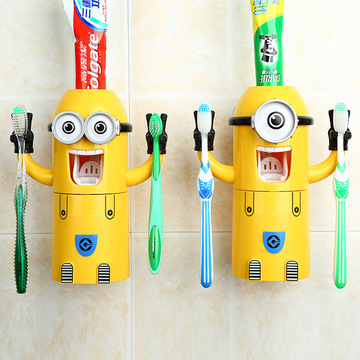 牙刷架套装 带漱口杯创意懒人全自动牙膏挤压器 卡通小黄人洗漱杯