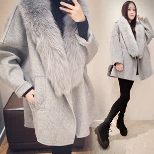 2015冬装新款毛呢外套女韩版奢华大毛领宽松显瘦中长款呢子大衣潮