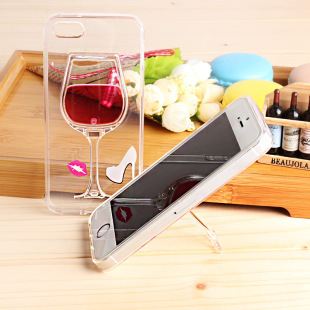 iPhone6手机壳苹果6plus保护套手机带支架透明硅胶套创意红酒杯