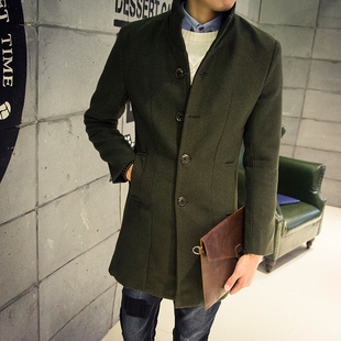 2015韩版男士修身中长款大衣秋冬新款呢子风衣外套休闲毛呢外套男
