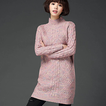 2015冬季韩版新款女式长袖针织中长款套头毛衣打底衫加厚修身显瘦