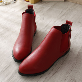 红色短靴2015新款短筒马丁靴及裸靴平底 特大码女鞋42 单靴41 43