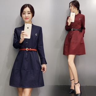 2015秋装新款英伦风格子连衣裙韩版女装新品大牌气质显瘦裙子包邮