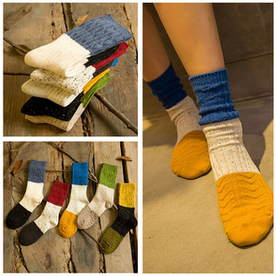 袜子女中筒日系拼色点子纱堆堆袜 冬季款纯棉百搭中高筒堆堆袜子