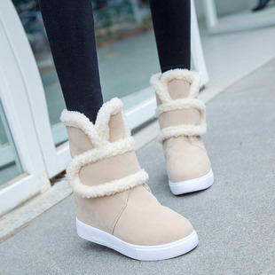 2015冬季新款韩版雪地靴女靴时尚内增高魔术贴中筒靴保暖棉靴