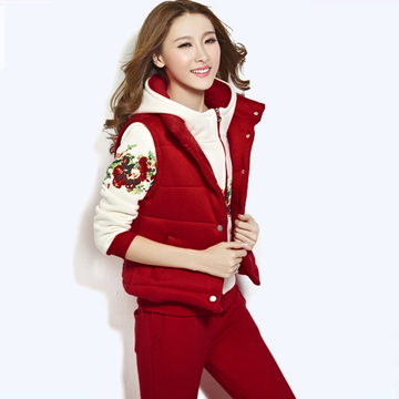 时尚秋冬新款韩版女装加绒加厚连衣外套卫衣三件套运动休闲服潮