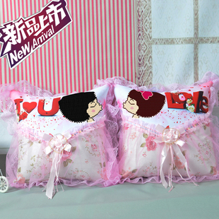 5D十字绣抱枕靠枕头套件粉色蕾丝情侣可爱卡通一对装印花抱枕新款