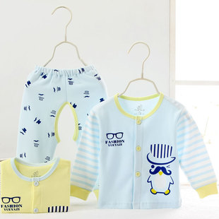 秋装6婴幼儿0-1岁宝宝纯棉长袖内衣服3个月男婴儿6开裆裤秋衣套装