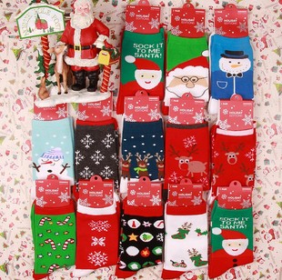 秋冬新款圣诞袜子女 可爱纯棉中筒袜圣诞礼物袜麋鹿雪人女士棉袜