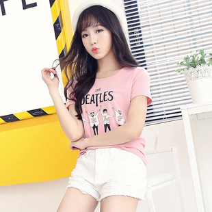 2015韩国夏装新款卡通印花甜美宽松短袖纯棉T恤衫女包邮