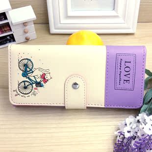 新款时尚单车女士手机钱包 可爱长款韩版卡通少女学生大容量皮夹