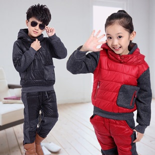 儿童装男童冬装套装2015新款韩版女童棉衣3件套加厚5-6-7-8-9岁10