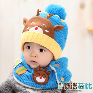 宝宝毛线帽子秋冬季男女童帽可爱婴儿套头加绒小孩儿童护耳帽韩国