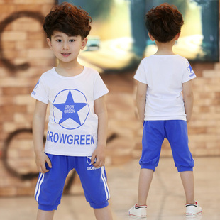 2016童装夏装新款韩版男童短袖套装五角星儿童装中大童运动两件套