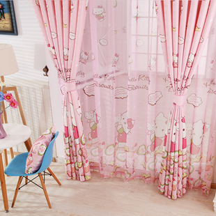 helloKiTty凯蒂猫卡通窗帘布料粉色公主儿童房女孩卧室成品遮光布