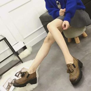2016春季流苏单鞋女韩版新款正品布洛克雕花粗跟擦色圆头短马丁靴