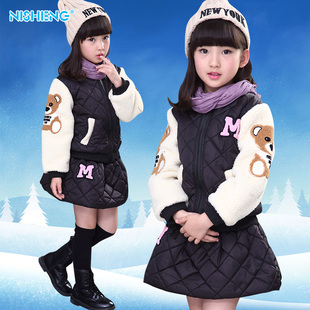 韩版2015儿童冬装新款童装女童套装加厚加绒中大童卫衣裤裙2件套