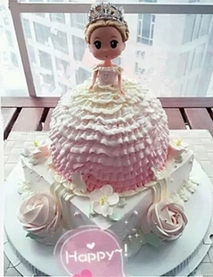 长沙小迷糊宝宝芭比娃娃生日蛋糕 小公主周岁百天双满月蛋糕配送