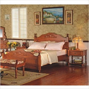 塞尔玛美西红枫纯实木家具 4#1800床 6#床前条椅 1#床头柜