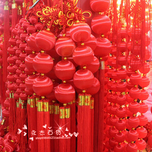 新款新年元宵装饰品 春节红色丝光球串 小灯笼串红色球挂饰挂件