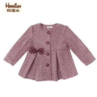 哈拿儿童装 2015韩版冬装新款单排扣大衣儿童圆领加厚外套女J109