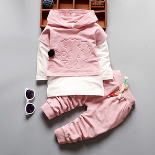 男女童套装2016秋冬新款韩版宝宝儿童长袖纯棉刺猬卫衣套装三件套