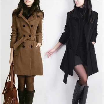 2015秋冬装新款韩版修身甜美中长款毛呢大衣高端加厚呢子风衣外套