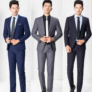 西服套装男式韩版修身休闲西装两件套商务职业正装新伴郎结婚礼服