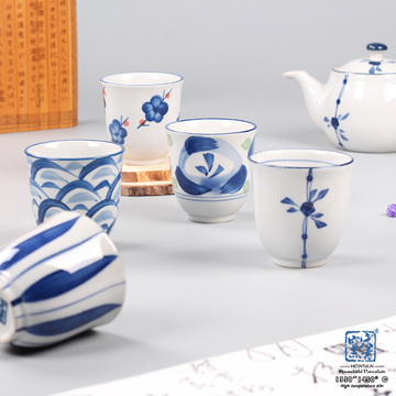 杯子日式手绘陶瓷杯创意高温釉下彩青花瓷器办公随手杯复古小茶杯