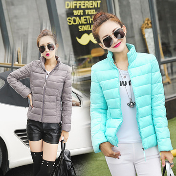 2015新款韩版短款修身显瘦立领羽绒棉衣女装加厚拼接大码棉服外套