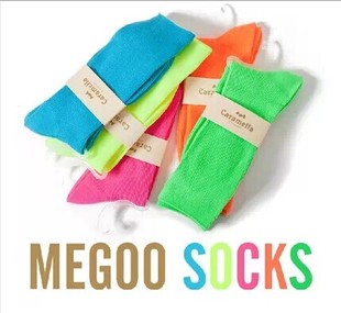 3双包邮日系女士中筒袜 时尚潮流彩色荧光堆堆袜 纯棉糖果袜子