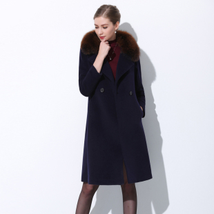 中年女士狐狸毛外套2015冬季时尚羊毛呢系带中长款毛呢妈妈装大衣