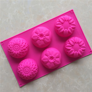 6连3组花形硅胶蛋糕烘焙模具DIY手工皂模向日葵月饼绿豆饼模批发