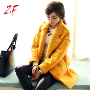 毛呢外套女中长款2015新款韩版修身显瘦纯色羊毛呢子大衣女潮9908