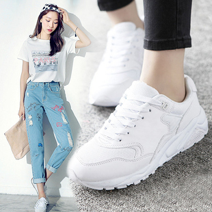 韩版运动鞋女跑步鞋白色休闲鞋白鞋学生女鞋秋季新款2016百搭单鞋