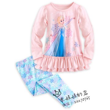 现货美国迪士尼代购冰雪奇缘艾莎爱莎公主儿童长袖睡衣套装2-10岁