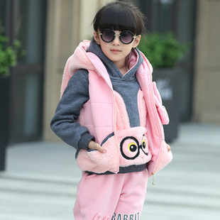 2015冬装新品韩版女童卫衣卡通三件套全棉卫衣儿童套装潮