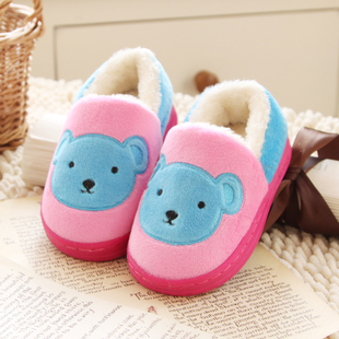 新品儿童可爱小熊棉鞋冬季保暖男宝女宝防滑室内软底包跟拖鞋包邮