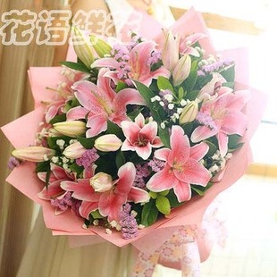白粉香水百合妈妈生日礼物鲜花速递广州天河越秀番禺白云同城送花