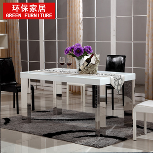 超白色钢化玻璃 不锈钢金属脚 现代简约餐厅家具餐桌饭桌包邮