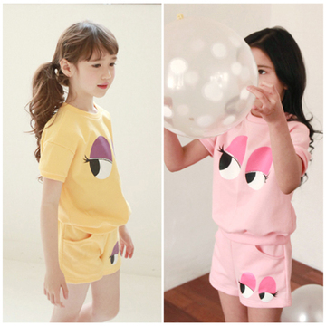 童装女童韩版3-6-8岁女宝宝夏款套装纯棉T恤短裤儿童休闲两件套装
