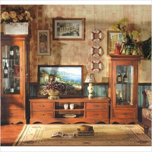 塞尔玛美西红枫纯实木家具 组合视听柜 1#1+2+3实木沙发 储物架